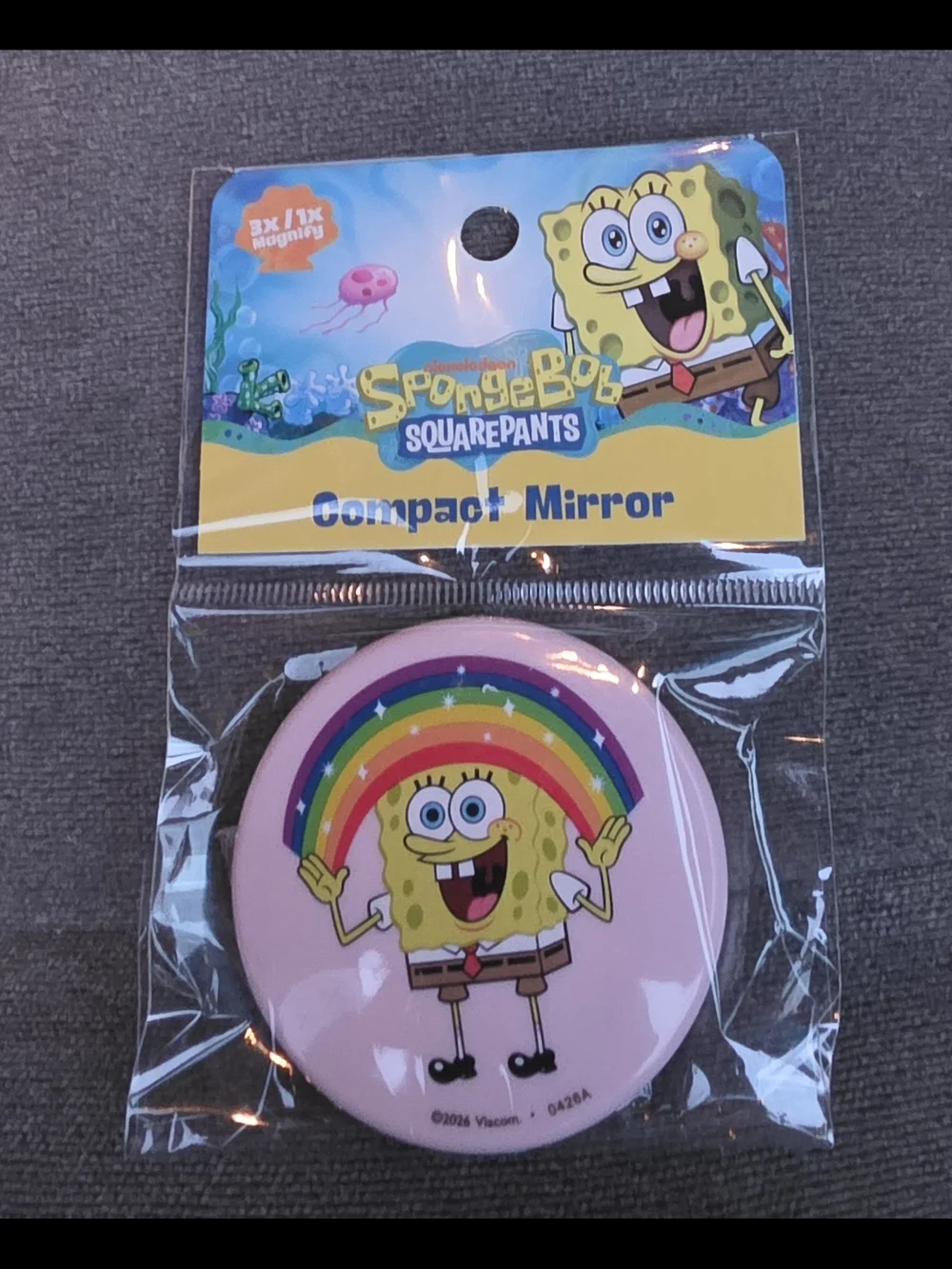 SpongeBob SquarePants Pink Compact Mirror with Rainbow Graphic - Magnifying BNIB